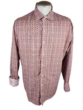 Robert Graham Cannon Beach Multi Check Button Front Shirt Classic Fit Size Large